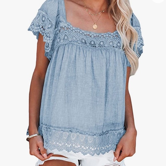Dokotoo Tops - ✨WORN ONCE✨ Square Neck Lace Crochet Flowy Casual Boho Blouse